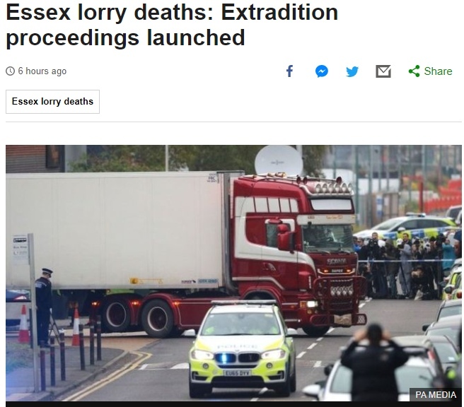 英國冷凍貨櫃39人命案，經追查後，警方表示，死者全部是越南人。圖／擷自BBC網站