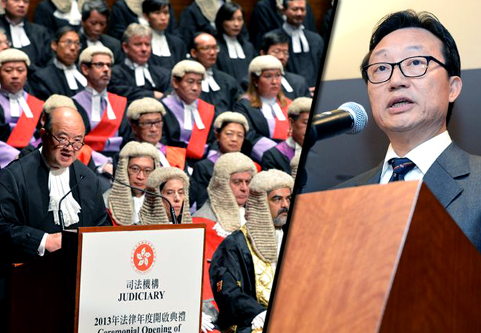 香港律師會舉行特別會員大會，大比數通過針對會長林新強（右）之不信任動議，8月14日可以稱得上是香港律師界的「大奇蹟日」。（圖片翻攝自巴士的報，民報合成）