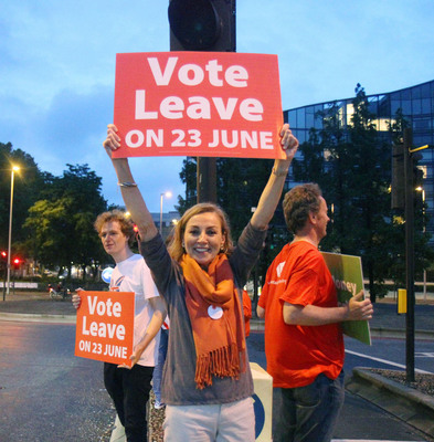 英國脫歐公投結果出爐，51.9%選民支持脫離歐洲聯盟。圖／中央社（共同社提供）