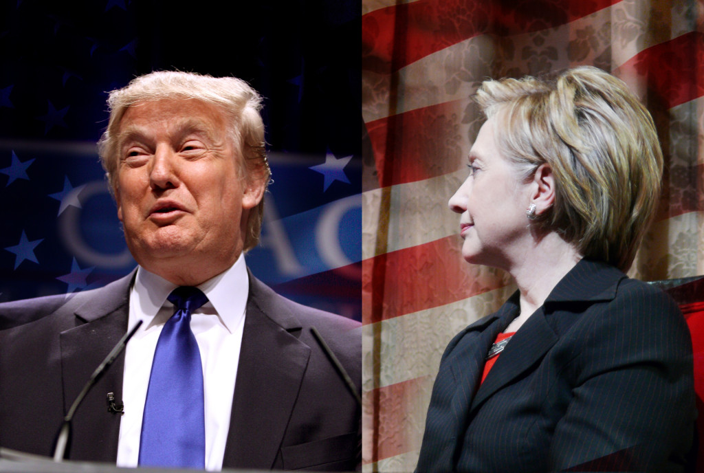 七月中下旬共和、民主兩大黨皆已舉行黨大會，正式提名總統候選人，全國選戰已開打。圖／取材自 flickr（川普 Photo: Gage Skidmore CC BY-SA 2.0/ 希拉蕊 Photo: Veni CC BY 2.0）民報合成