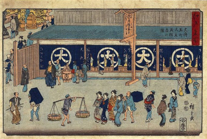 日本老舖之多世界第一，別說距今150~400年的江戶時代，就算是1400多年前的飛鳥時代，都有老舖延續至今。圖為歌川廣眾所繪《江戶名所》。圖/取材自網路