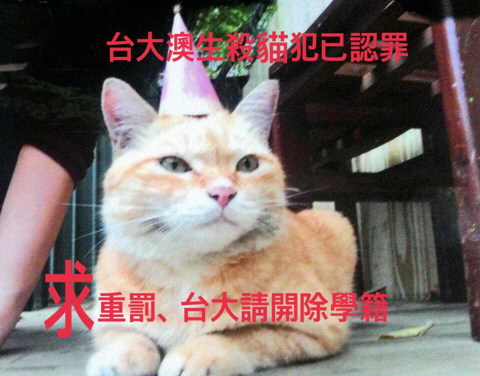 截取自「要求台大將澳生殺貓犯退學與刑責重罰+境管」臉書。