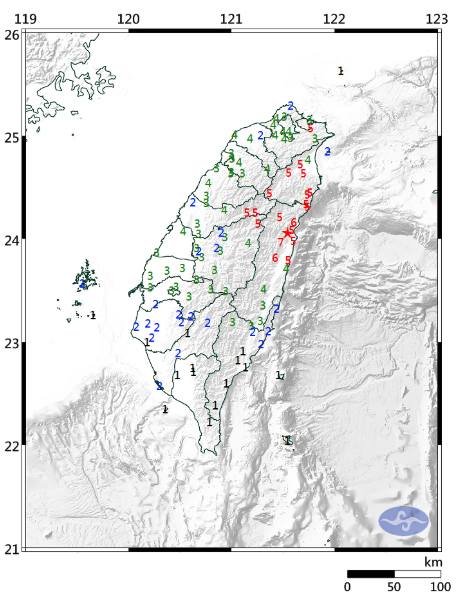 花蓮縣今（18）日下午1點01分發生規模6.1、深度18.8公里強震。圖／中央氣象局