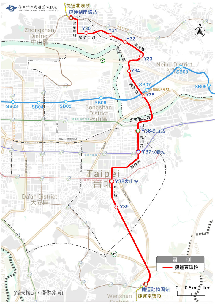 環狀線東環段規劃路線示意圖。圖／取自台北市捷運工程局網站