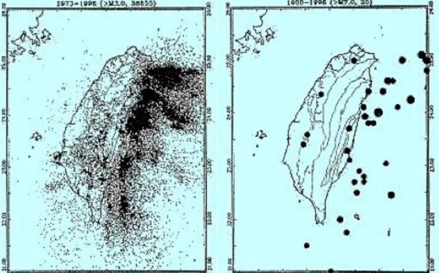 一百年來台灣所觀測到的所有地震。 規模大於6.0以上(王乾盈)