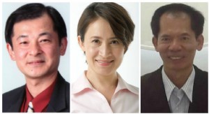 花蓮縣立委候選人分別為國民黨王廷升（左）、民進黨蕭美琴（中）以及抗議天王柯賜海（右）。（取自各候選人臉書）