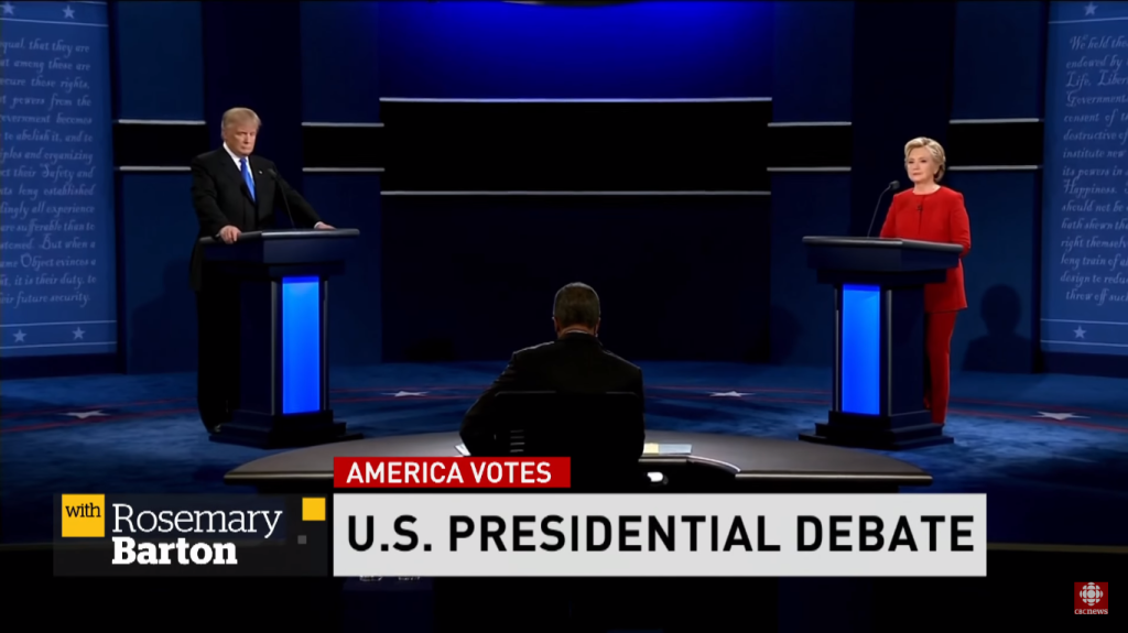 2016年美國總統大選辯論會,時間是9月26日晚上九點。這是一場美國民主政治史上很重要的一次辯論會。圖/截圖翻攝自 Youtube 影片 @CBC News (https://goo.gl/4R56SK)