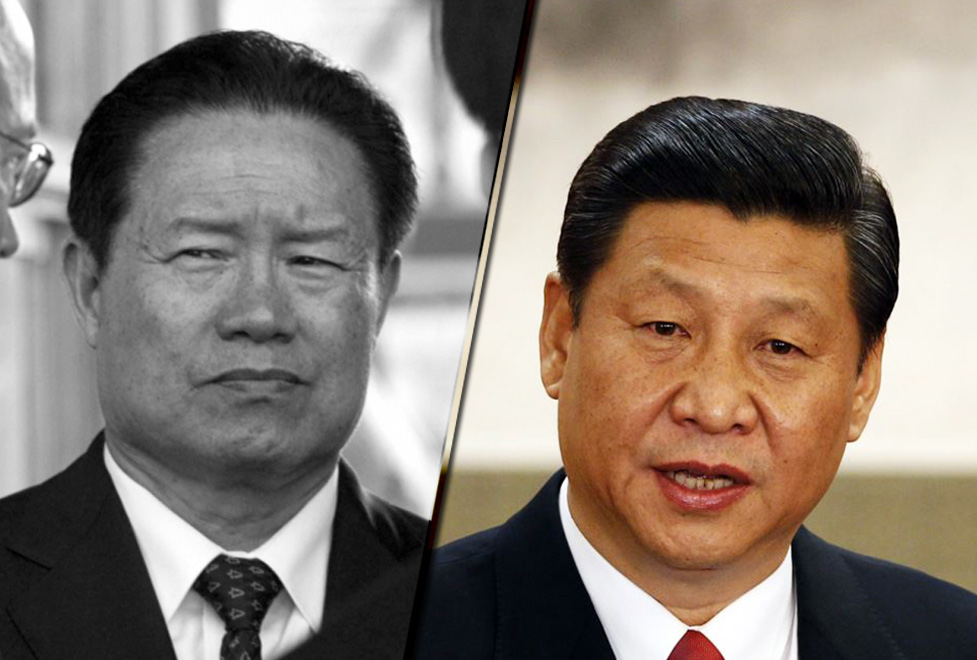近日習近平（右）正式宣佈，對早已被軟禁多月的前中共政治局常委周永康（左）立案審查，充分突顯了中共黨內鬥爭殘酷無情的「無規則」。（圖片：網路資料，民報合成）