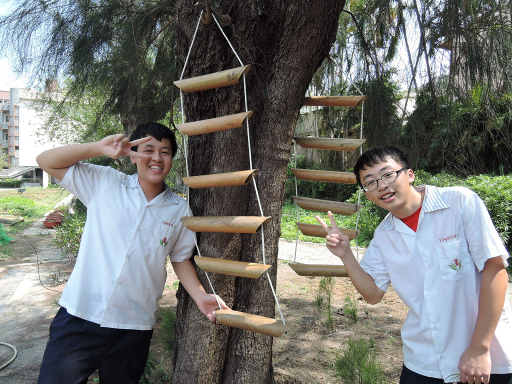 竹市建華國中用竹筒打造蜂旅館，兼具特色與環保。圖／新竹市政府提供