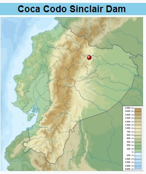 由中國廠商承建的厄瓜多「科卡科多-辛克雷大壩」（Coca Codo Sinclair Dam），完工運轉2年來，其機組設施竟出現7,648道裂縫，慘況驚人。大壩位置圖片取自/Wikipedia.org