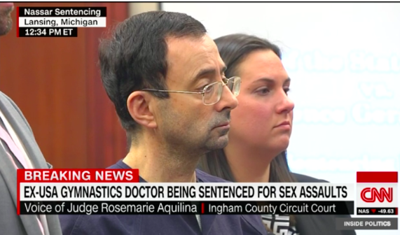 美國國家體操隊前隊醫納薩爾（Larry Nassar）被控在過去20多年來，以「醫學治療」名義性侵、猥褻年輕女選手，受害人數眾多且包括奧運金牌女將，震撼美國體壇。