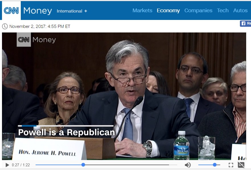 鮑爾（Jerome Powell）可能出任美國聯準會主席。圖／翻攝CNN網頁