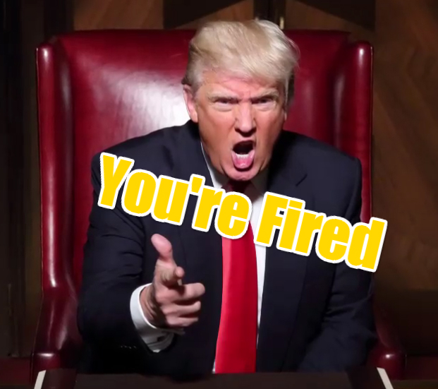 You're Fired！這次因為競選團隊成員涉及貼文種族歧視，就算平常口無遮攔的川普也看不下去，直接開除這位團隊成員。（圖：合成自網路）