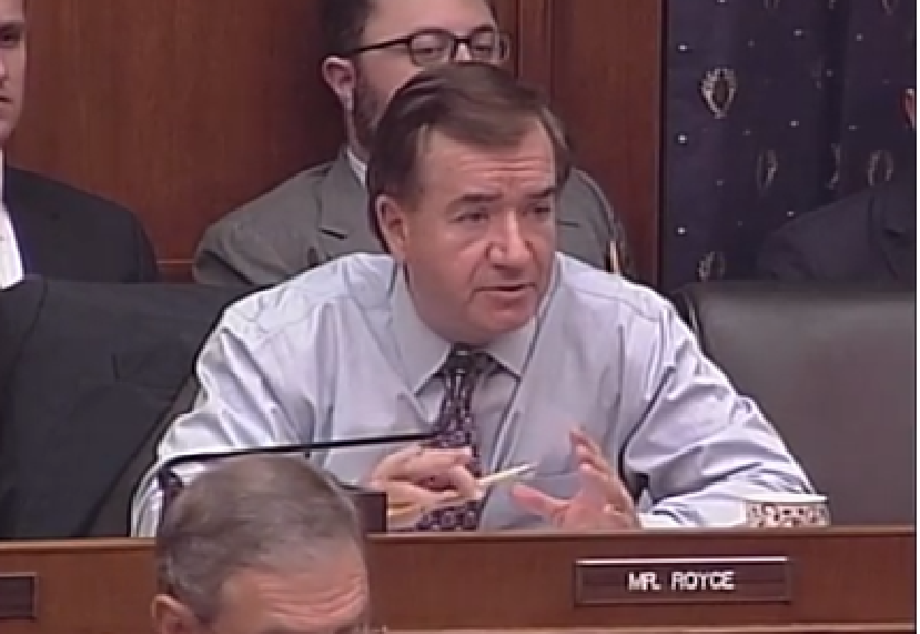 美國眾議院外交委員會主席羅伊斯(Ed Royce)與眾議員夏波特、謝爾曼等人提出的《台灣旅行法》在眾議院獲得通過，準備送參院審議，一旦通過將鼓勵台美官員各個層級互訪。(圖/擷取自羅伊斯官網)