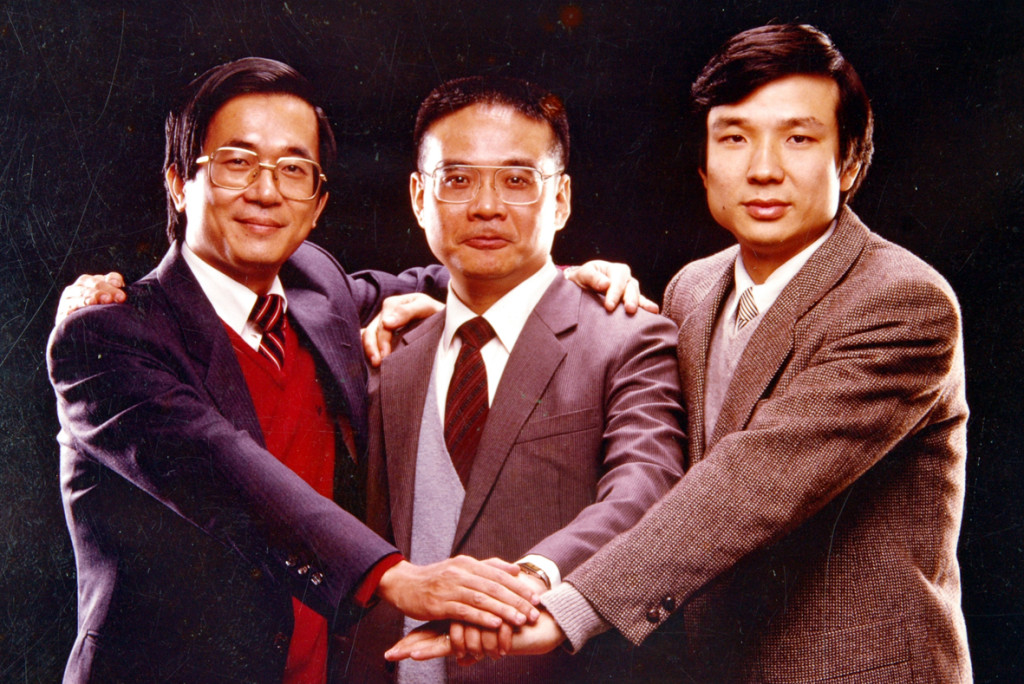1985年，陳水扁、黃天福(中)、李逸洋(右)因蓬萊島案文字獄，特別拍了入獄前歷史性照片。照片提供：鄭南榕基金會