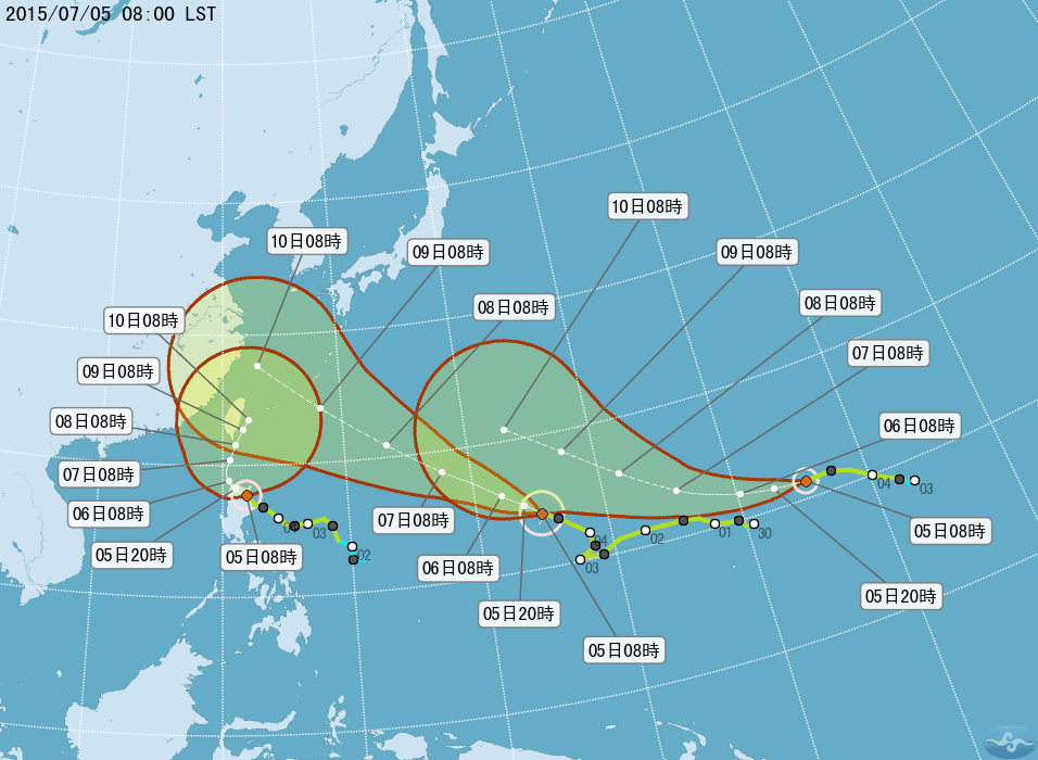 三颱逼近,蓮花、昌鴻、南卡都在西太平洋打轉。(圖片取自氣象局)
