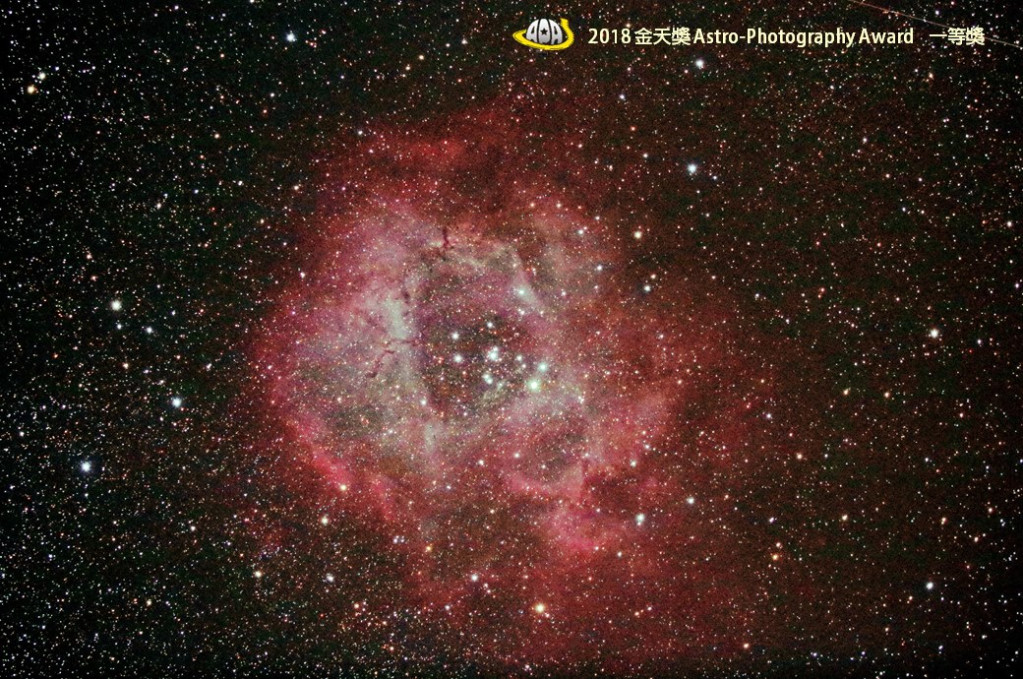 《2018金天獎 Astro-Photography Award》高雄市高中職學生天文攝影比賽追蹤攝影組 / 一等獎 《玫瑰星雲》高雄市立前鎮高級中學黃紫瑜作品。(圖/金天獎粉絲頁)