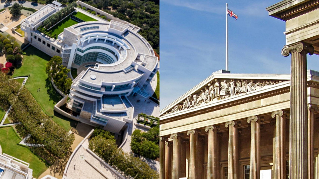 「台灣國家博物館」可以參考世界級的博物館如大英博物館（The British museum）（右）、洛杉磯的蓋蒂博物館（Getty museum）（左）等。圖／擷自維基百科，蓋蒂博物館官網，民報合成