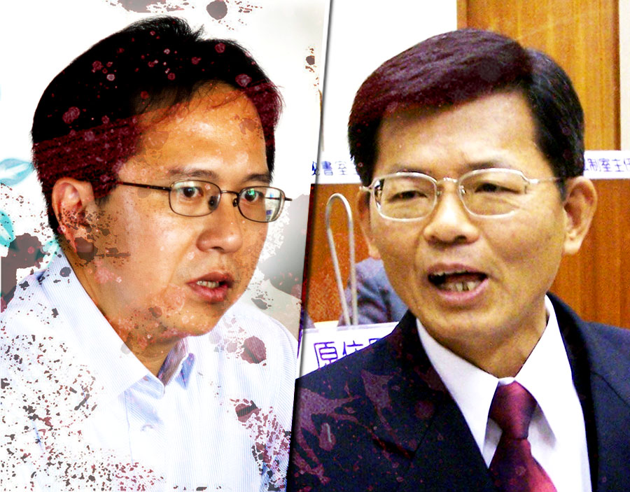 中國國民黨高雄市長參選人楊秋興（左）召開記者會，炮打昔日部屬、民進黨立委邱志偉（右）。（網路資料、中央社，民報合成）