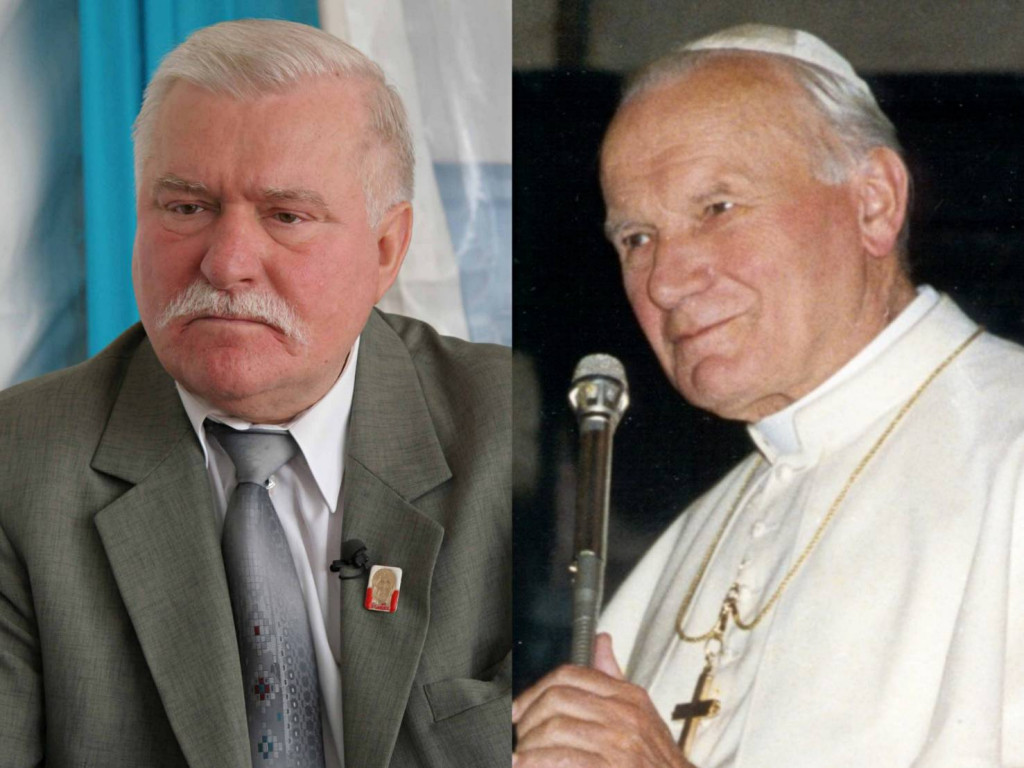 華勒沙（左）當選民選波蘭總統後說：保祿二世教宗（右）演說，帶給他們追求自由的力量。示意圖／擷自維基百科，公有領域，民報合成