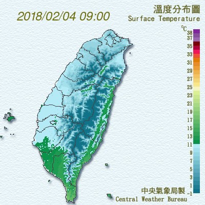 氣象局低溫特報，臺灣各地及澎湖、金門、馬祖將出現10度以下低溫，尤其西半部沿海空曠地區最低僅6-9度。圖／氣象局提供