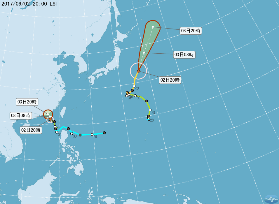 瑪娃颱風將至明（3）日造成最大12級風及大雨，南部須嚴防雷雨及陣雨發生。圖／中央氣象局提供