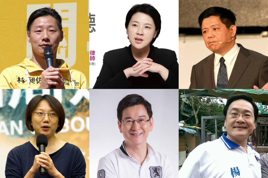 在台北市長柯文與民進黨合作下的「首都進步大聯盟」，包括無黨籍潘建志（右上）、親民黨黃珊珊（中上）、時代力量林昶佐（左上）、綠社盟范雲（左下）、無黨籍李慶元（中下）、無黨籍楊實秋（右下）。（臉書照片民報合成）