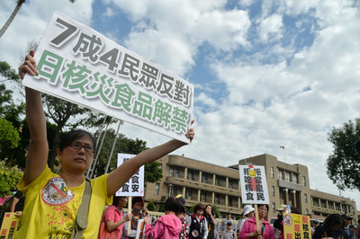 國民黨18日號召各縣市議員至行政院抗議日本核區食品輸台，要求行政院長林全出面時一度和警方發生推擠，最後由行政院食安辦出面接陳情書，抗議群眾轉往立法院。圖／中央社