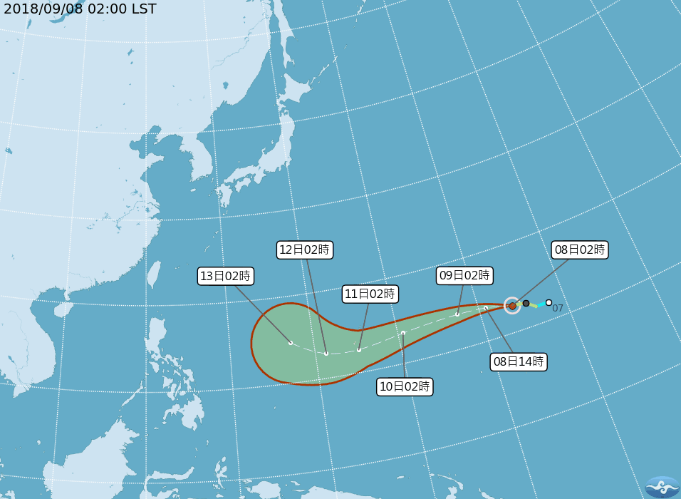 昨（7）日晚間形成的第22號颱風「山竹」，有機會成為強颱。象專家吳德榮也表示，「山竹」極可能是今年鄰近台灣強度最強、威脅最大的一個。圖／取自中央氣象局網站