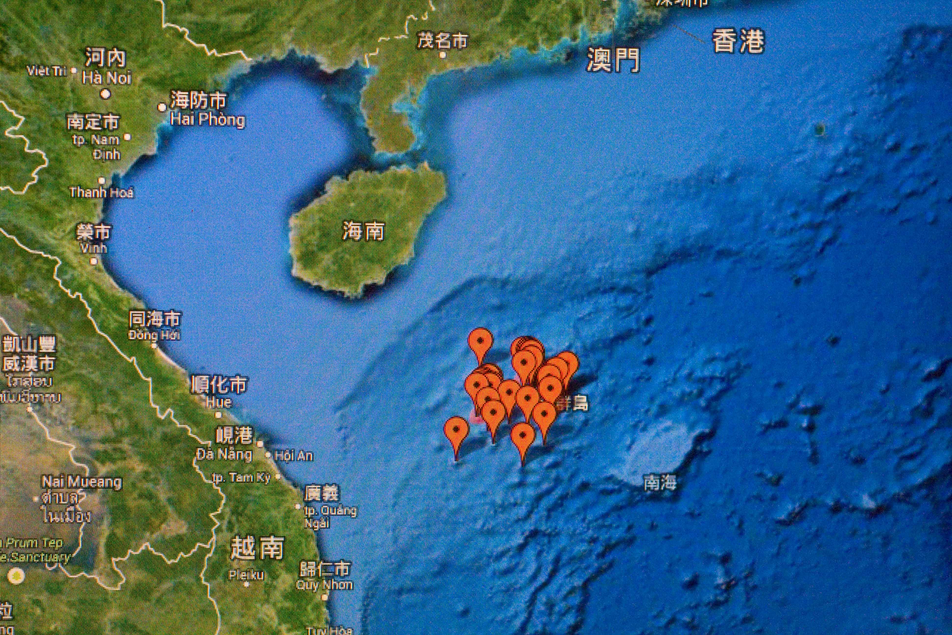 引發中越關係對峙的西沙群島位置圖（Google網路地圖翻攝）