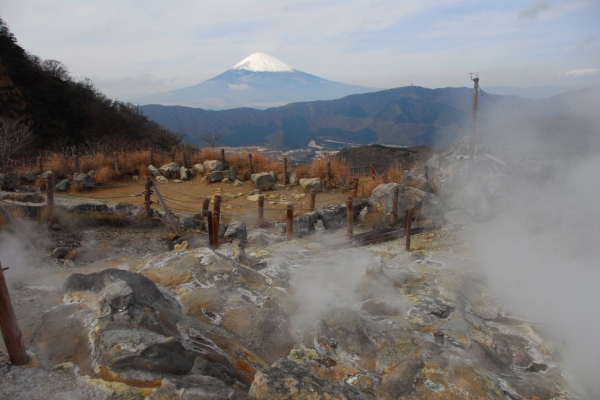 日本著名觀光聖地箱根，近日因火山活動頻繁，日本氣象廳發出噴發警戒，今日更進一步提升警戒層級至2，而熱門旅遊景點大涌谷封閉周邊道路，箱根纜車也停駛。（圖片來源：日本小田急電鐵官網旅遊簡介）