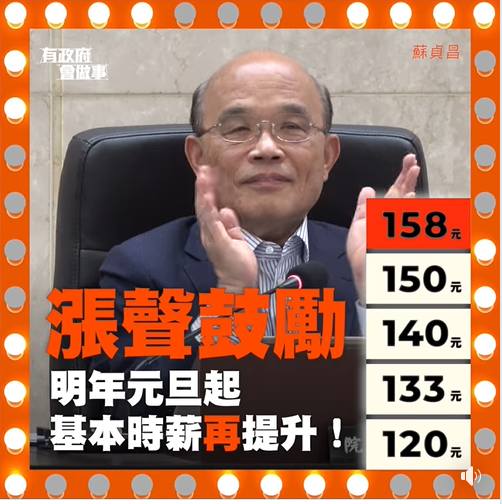 行政院長蘇貞昌今（15）日在行政院會拍板基本工資調漲方案。圖／擷自蘇貞昌臉書影片