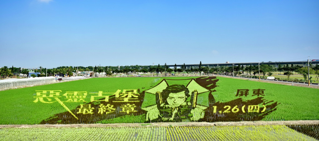 屏東熱帶農業博覽會將於1月21日起登場，【惡靈古堡：最終章】女主角蜜拉喬娃維琪彩稻田，現身屏東平原。(照片/屏東縣府)