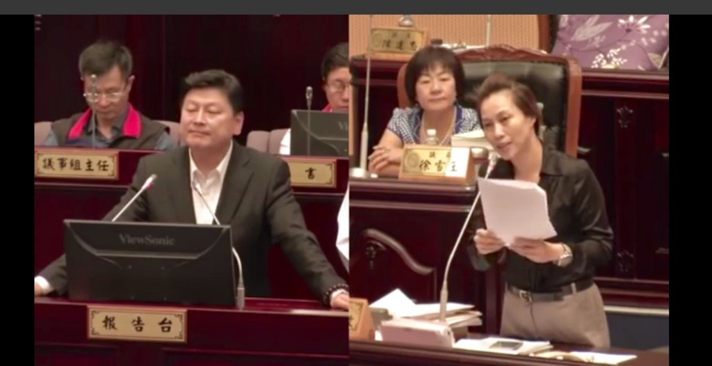 劉曉玫（右）每次在議會定期大會猛烈質詢傅崑萁（左）。圖／翻攝質詢影像