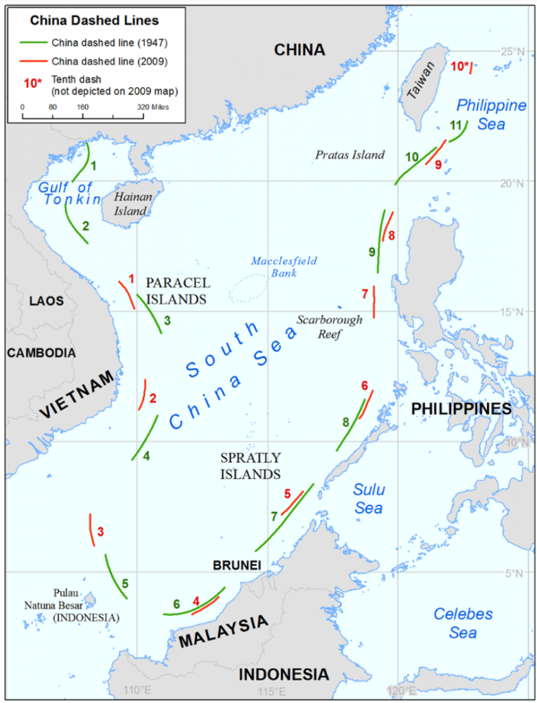 南海九段線與十一段線圖。(圖片: U.S. Department of State’s Limits in the Seas No. 143)