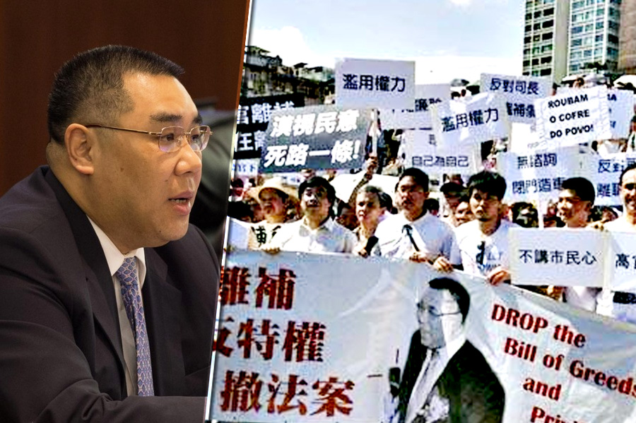 澳門選委會「等額選出」唯一特首候選人崔世安（左）為特首，繼續專政；為了反映真正民意，三個澳門民間組織聯合舉辦民間公投，讓澳門市民清晰表達個人意願。（網路資料，民報合成）