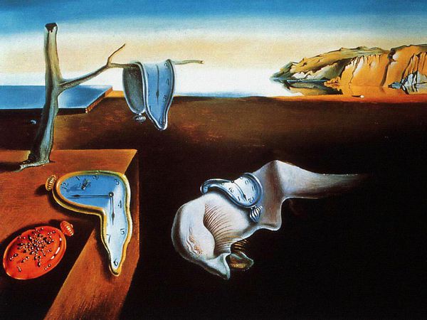 達利〈 Salvador Dali 1904-1989 〉，出身西班牙加泰隆尼亞的超現實主義畫家。他與畢卡索、馬諦斯被公認是20世紀最具代表性的三大畫家之一。此幅標題《時光靜止》的畫作，充滿佛洛伊德的幻覺夢境。圖／取材自2012達利作品在台特展海報