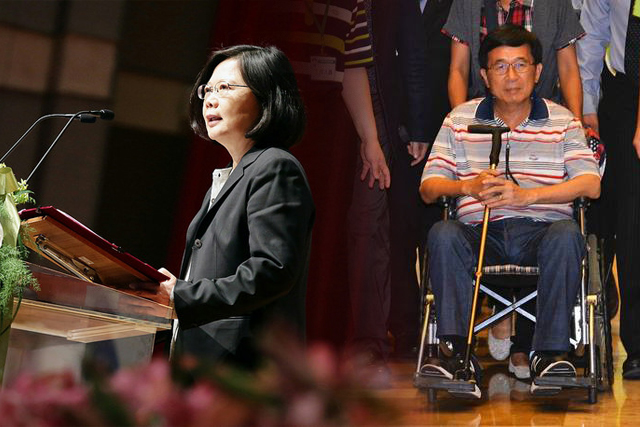陳水扁說，他當總統時直到第二任、也就是經過四年後才出現內亂，所以在任內還能做點事，但現任總統蔡英文「才做半年就內亂」，情勢較他當總統時不知嚴峻多少倍。圖／總統府提供及民報資料照，本報合成
