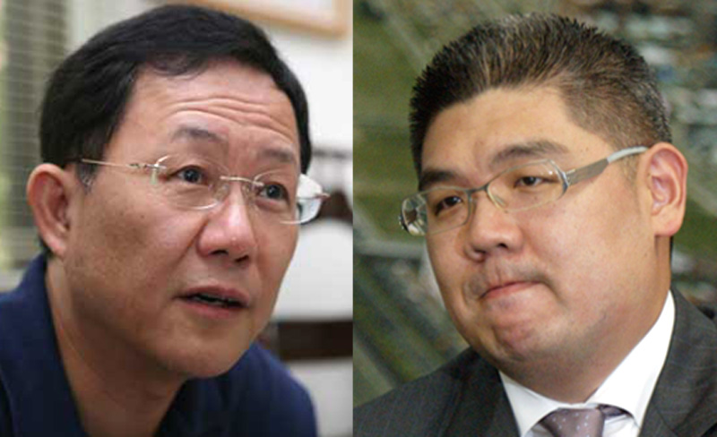 國民黨台北市長初選民調，丁守中（左）與連勝文（右）幾乎打平。