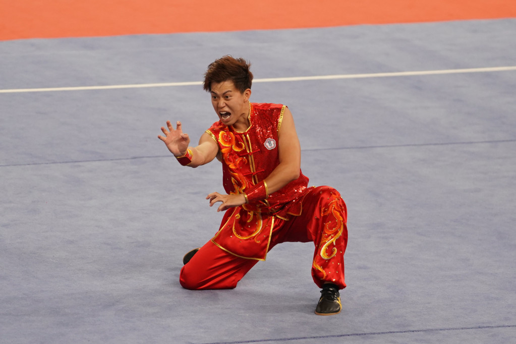 南拳選手許凱貴替台灣武術隊拿下台灣本次在世大運的首面武術項目金牌。圖／大專體總提供