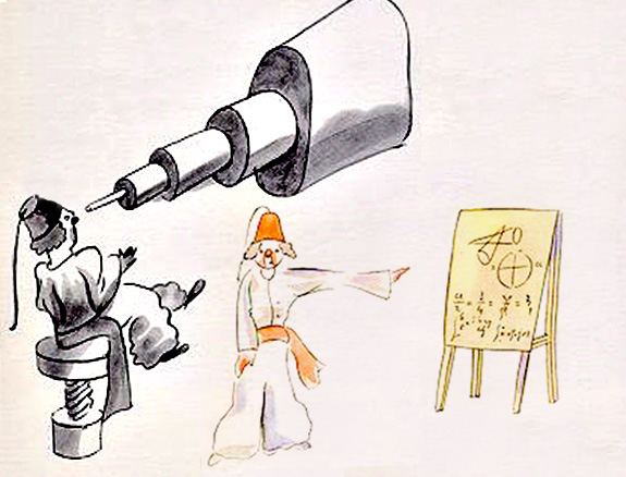 起初發現不被相信，身穿傳統服裝，土氣的科學家。在土耳其君王規定人民可換穿西裝，他身著西裝再次出現時，大家卻相信他的研究發現了。如科學事實是一種客觀且價值中立的自然或社會現象的規律性，則土耳其天文學家的諷刺故事，將不會出現於真實世界的科學社群中。（圖片：網路資料）