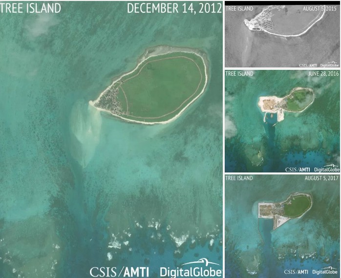 中國繼續在西沙群島的樹島大舉進行擴張工程。圖片/Courtesy Photo of amti.csis.org