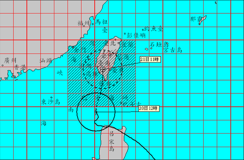鳳凰颱風上午11時中心位置在鵝鑾鼻南南西方290公里海面上，以每小時14轉18公里速度，朝北行進。（擷自中央氣象局網站）