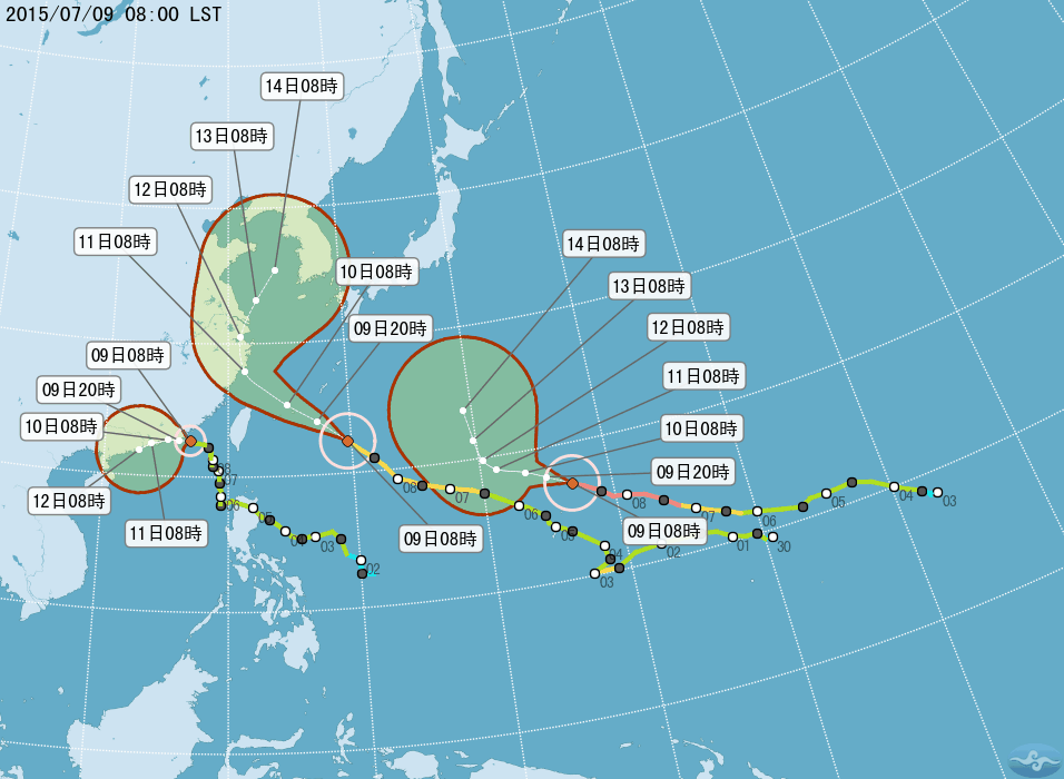 氣象局今天9日清晨5時30分發布中颱昌鴻的海上警報,氣象局表示,昌鴻颱風暴風圈正逐漸朝台灣東北部海面及北部海面接近,提醒民眾加強戒備。(圖片取自氣象局)