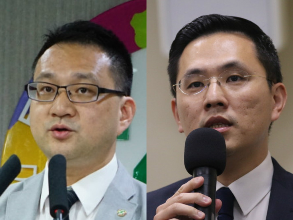 總統府發言人陳以信（圖右）摃上民進黨發言人阮昭雄（圖左），阮昭雄指馬英九失格，陳以信則反指民進黨失言。（民報資料照片，民報合成）