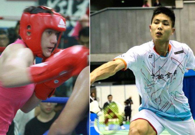 羽球一哥周天成晉級男單16強,幫台灣爭取重返睽違20年奧運拳擊台的陳念琴,則因為經驗不足敗給俄羅斯對手。圖左/何豪毅攝 圖右/取材自周天成粉絲頁