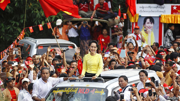 11月間緬甸國會大選，翁山蘇姬所領導的全國民主聯盟（NLD），贏得77%選票（截圖取自：The Economist/Reuters）