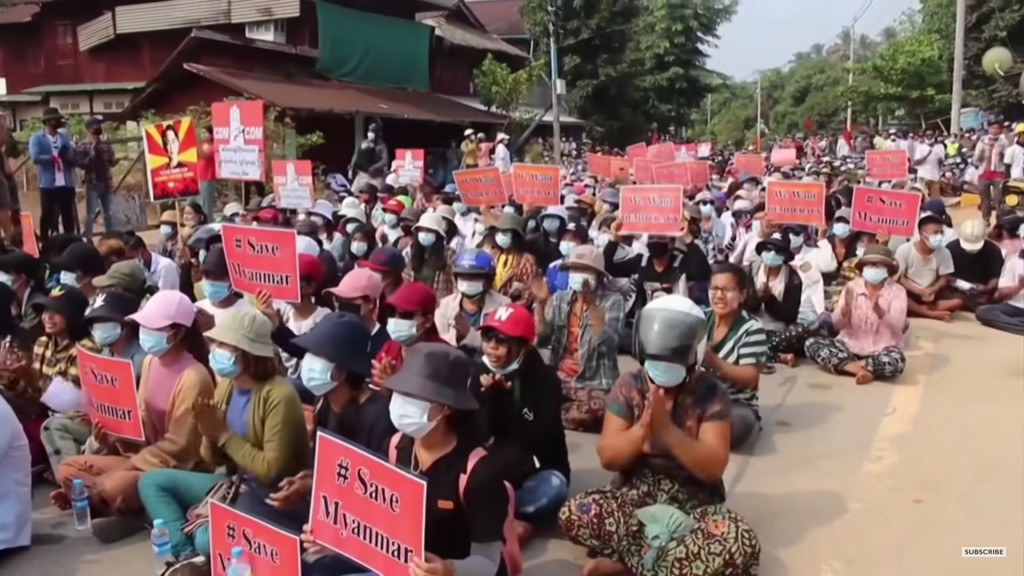 從2月1日起發動政變的緬甸軍政府引發民眾抗議運動。示意圖／擷自BBC網路影片