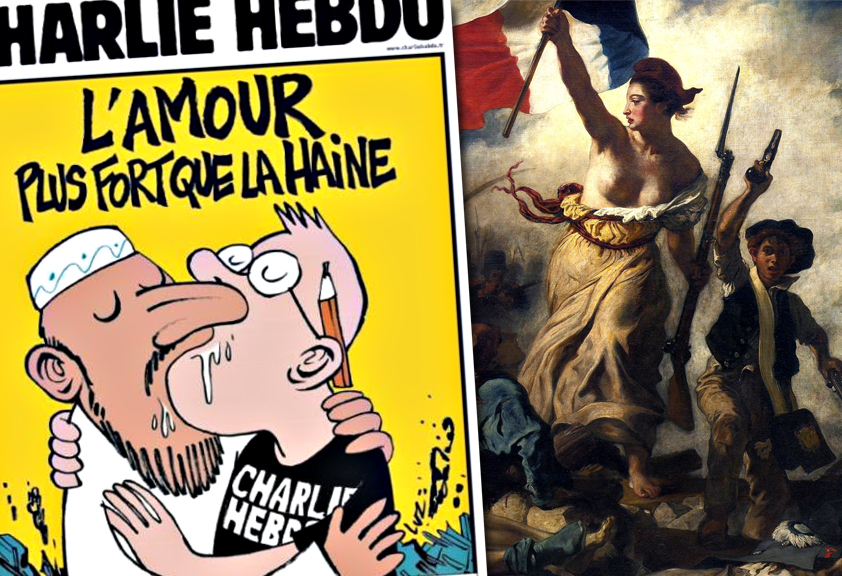 新聞自由的問題似乎是《查理周刊》（Charlie Hebdo）恐怖攻擊事件的引信。（網路資料，民報合成）