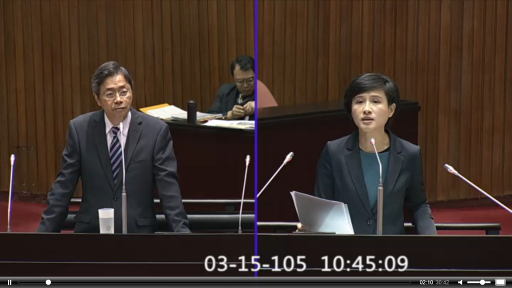 針對立委鄭麗君要求撤告被行政院提告100多位公民，行政院長張善政表示，不變更前行政院長決定，現在已進入司法程序，「如果他們沒犯罪行為，自然判出來就是沒有犯罪行為」。（翻攝立院IVOD系統）